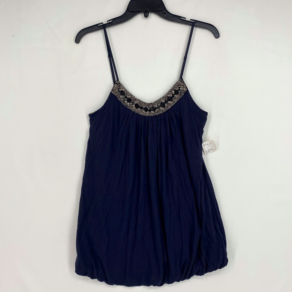 XXI 21 Womens Small Camisole Tank Top Dark Gray with Beaded Neckline Blouson Hem